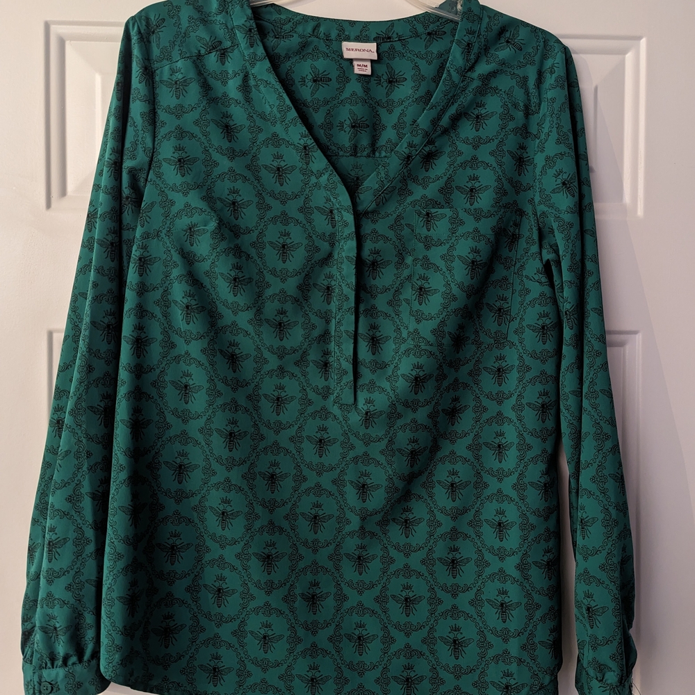 Merona Green Patterned Blouse